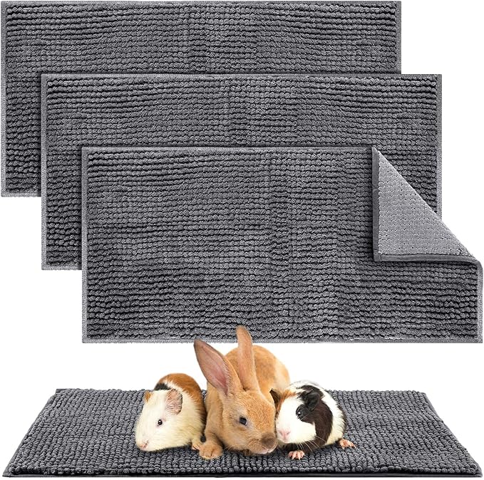 Amylove 4 Pcs Guinea Pig Cage Liner Washable Fleece Pee Pads Pet Dog Cat Bedding Training Mat for Small Animal Guinea Pig Puppy Bunny Hamster(14 x 28 Inch,Rectangular,Dark Gray)