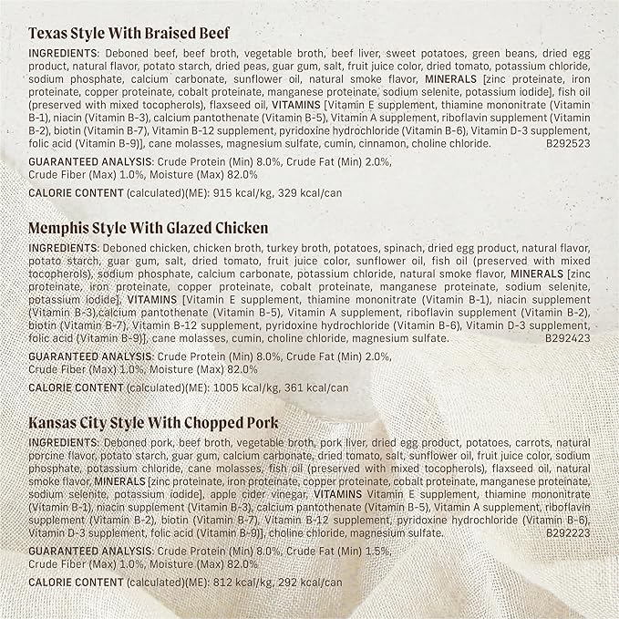 Merrick Slow-Cooked BBQ Premium Real Meat Canned Wet Dog Food Variety Pack, Beef, Chicken And Pork Recipes - (Pack of 12) 9.5 lb. Cans