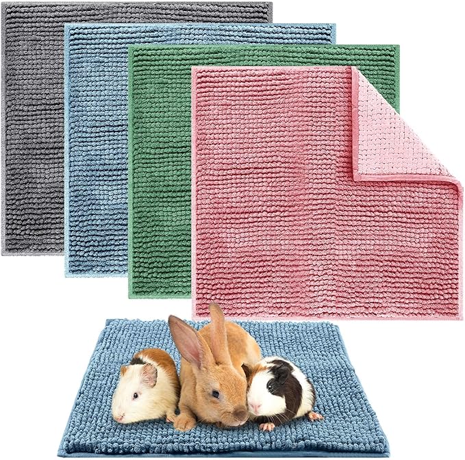 Amylove 4 Pcs Guinea Pig Cage Liner Washable Fleece Pee Pads Pet Dog Cat Bedding Training Mat for Small Animal Guinea Pig Puppy Bunny Hamster(12 x 12 Inch,Square,Mixed Color)