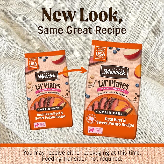 Merrick Lil’ Plates Grain Free Dry Dog Food For Small Dogs, Texas Beef And Sweet Potato Kibble With Raw Bites - 10.0 lb. Bag