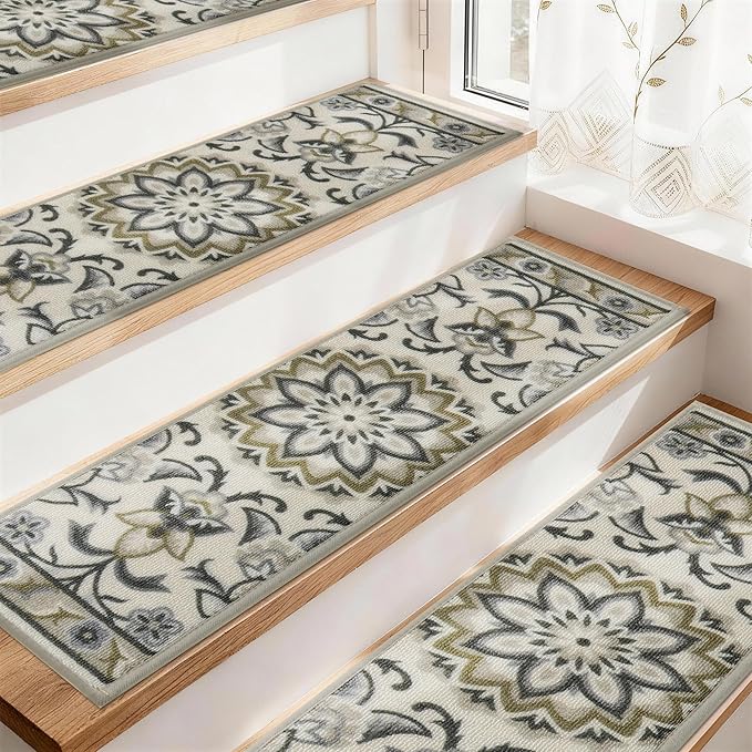 COSY HOMEER Stair Treads for Wooden Steps Washable Non Slip Stair Treads 8" X 30" Soft Stair Carpet Treads Reusable Indoor Stair Runner Rug for Kids, Elders and Pets 15pcs