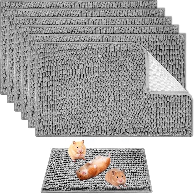 6 Pcs Guinea Pig Cage Liner, 20x12 Inch Washable Fleece Bedding Mats & Reusable Pee Pads for Rabbits and Small Animals (Gray)