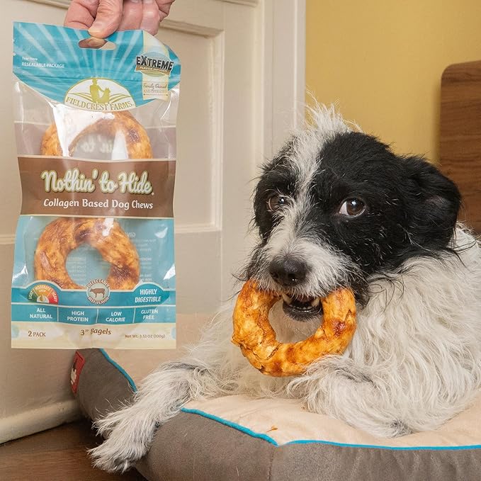 Fieldcrest Farms Nothin’ to Hide Bagel Beef Flavor – Collagen-Based Rawhide Alternative Dog Chews for Small Dogs Up to 25 lbs, Highly Digestible, Promotes Healthy Teeth & Gums, 3-Inch, 2 Pack