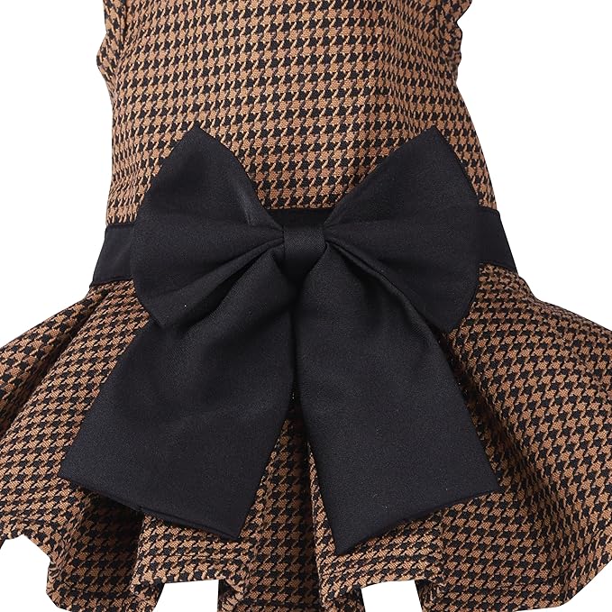 Pet Dresses for Small Dogs Cats Girl, Cute Princess Bowknot Dress Puppy Shirt All Weather Skirt Clothes Cat Apparel for Birthday Wedding Party Holiday (Grey&Black, XX-Small)