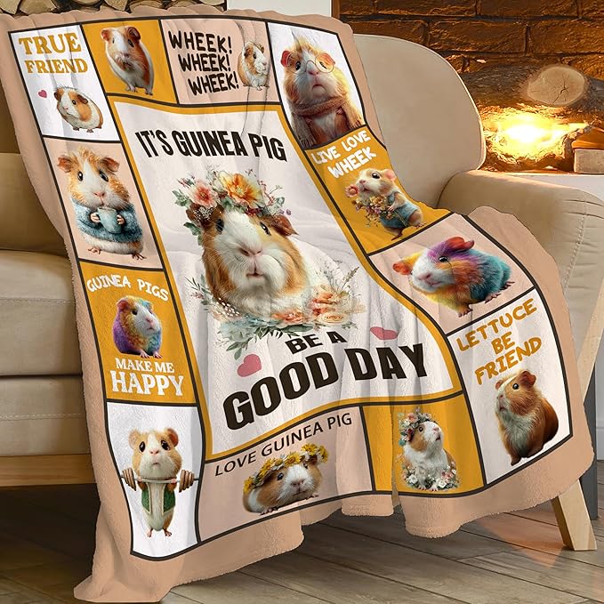 Guinea Pig Throw Blanket Guinea Pig Stuff Gifts for Kids Girls Boys Adults Women Men Soft Cozy Warm Plush Fluffy Fuzzy Fleece Blanket Decor 50''X60''
