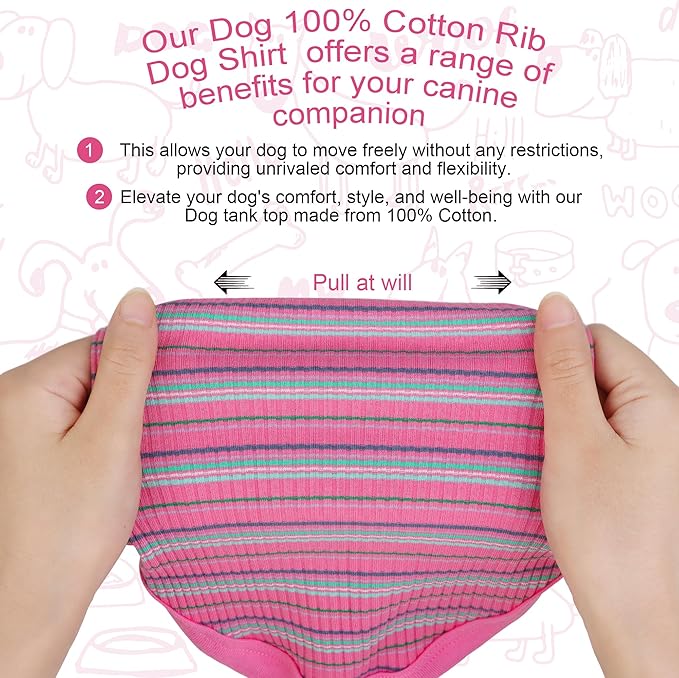 Elevate Your Pet's Comfort and Fashion: Premium 100% Cotton Rib Dog Shirt Vest for Small Breeds Like Chihuahuas, Yorkies, and Puppies .Year-Round Style with Tank-Style Puppy Attire Pink Large