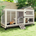 Rabbit Hutch Outdoor Indoor, 2 Story Wooden Bunny Cage with 6 Lockable Wheels, 3 Removable Deep No Leakage Pull Out Trays for Rabbit & Guinea Pig, Chew-Proof Ramp & Waterproof Roof, Grey