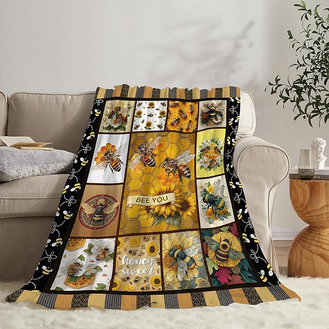 Bee Throw Blanket Bee Stuff Gifts for Kids Girls Boys Adults Women Men Soft Cozy Warm Plush Fluffy Fuzzy Fleece Blanket Decor 40''X50''