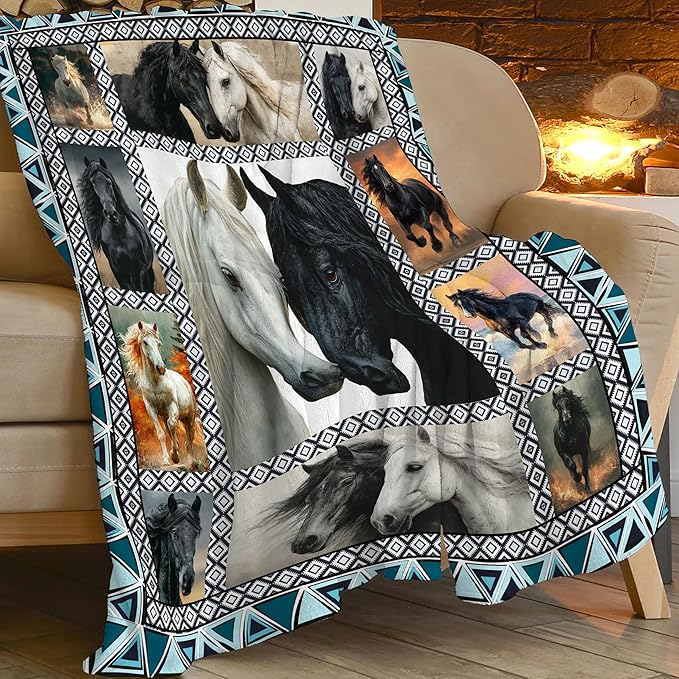 Horse Throw Blanket Horse Stuff Gifts for Kids Girls Boys Adults Women Men Soft Cozy Warm Plush Fluffy Fuzzy Fleece Blanket Decor 50''X60''