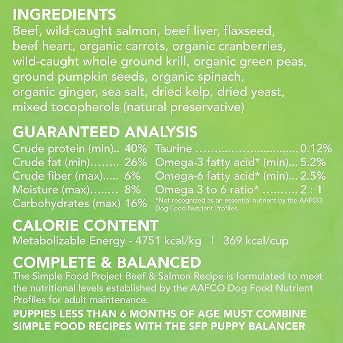 Simple Food Project - Beef & Salmon Recipe - Freeze Dried Raw Food for Dogs - 24oz