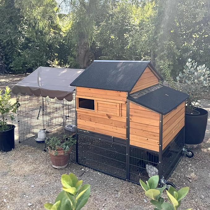 Chicken Coop All-Iron Frame Large Hen House Mobile Poultry Cage with Nesting Box,Metal Run,Waterproof Rain Cover Duck Coop, 85"