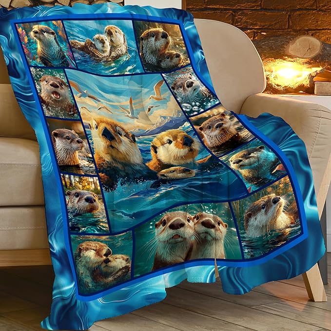 Otter Throw Blanket Otter Stuff Gifts for Kids Girls Boys Adults Women Men Soft Cozy Warm Plush Fluffy Fuzzy Fleece Blanket Decor 60''X80''