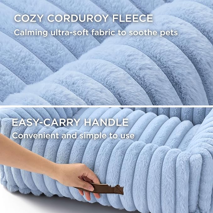 Bedsure ComfyFleece™ Washable Dog Bed for Large Dogs - Cute Furry Puppy Beds, Rectangle Orthopedic Corduroy Fleece Pet Beds with Removable Zipper Cover, 36x27x8inches, Blue
