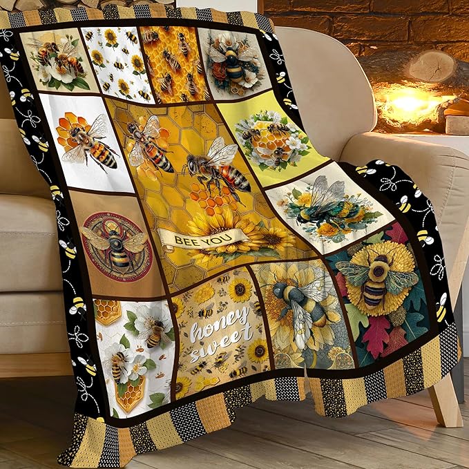 Bee Throw Blanket Bee Stuff Gifts for Kids Girls Boys Adults Women Men Soft Cozy Warm Plush Fluffy Fuzzy Fleece Blanket Decor 40''X50''