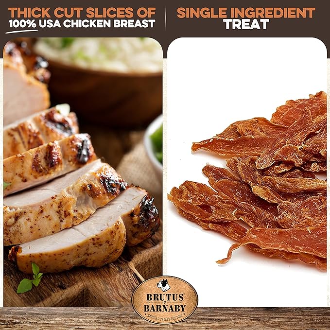 BRUTUS & BARNABY Chicken Jerky Dog Treats- Dehydrated, Crunchy USA Premium Fillets, Grain-Free, Preservative-Free, No Fillers. All Natural Chicken Strips are Great for Dogs and Cats- 32oz