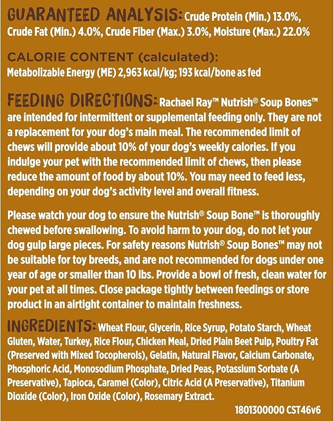Rachael Ray Nutrish Soup Bones With Real Turkey & Rice, 11 Dog Chews