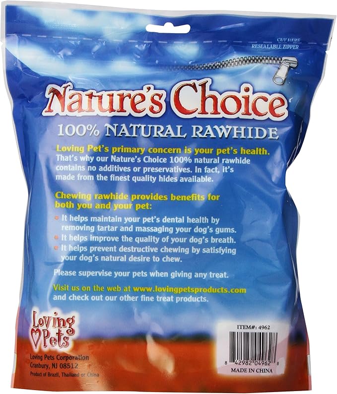 Loving Pets Nature's Choice - White Knotted Rawhide Bones for Dogs, 6-7" Bones (for Dogs 20-65 lbs)