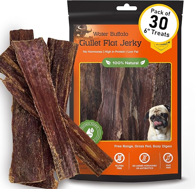 Advance Pet Products Premium Buffalo Gullet Flat Jerky Dog Treats (6" Long, 30 Count/Pack) - Natural Chews for Large, Medium & Small Breed Dogs, Healthy Treats, Odor-Free, Easily Digestible - 1lb