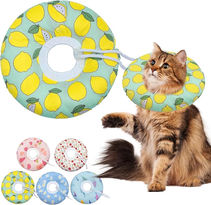 Seyezo Cat Cone Collar Soft, Adjustable Cat Recovery Collars to Prevent Licking, Cute Donut E Collar After Surgery, Wound Healing Elizabethan Collar for Kittens(Green Lemon, Large)