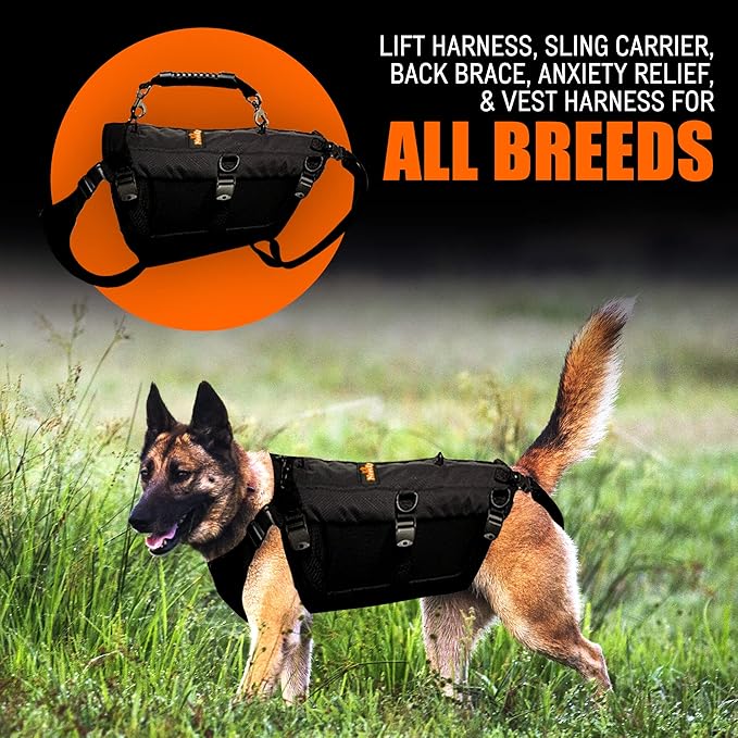 NeoAlly Sturdy Dog Lift Harness Full Body Support & Mobility Aids System - 5-in-1 Lifting Support, Carry Sling, Vest Harness, Back Brace, and Anxiety Vest - Endorsed by Shark Tank (Small)