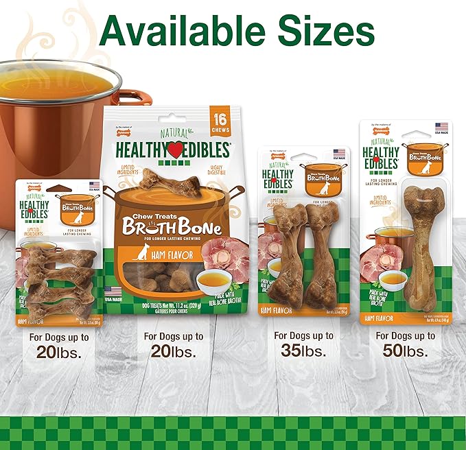 Nylabone Healthy Edibles Broth Bone Natural Dog Chews Long Lasting Treats Ham Flavor Large/Giant - Up to 50 lbs. (1 Count) (Pack of 2)