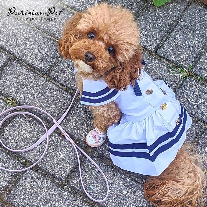 Parisian Pet Sailor Dog Dress - 100% Cotton Summer Clothes for Large Dogs Girl - Nautical Pet Apparel - Stylish Dog Outfit - Lightweight and Breathable Puppy Clothes - Cute Dresses for Dogs