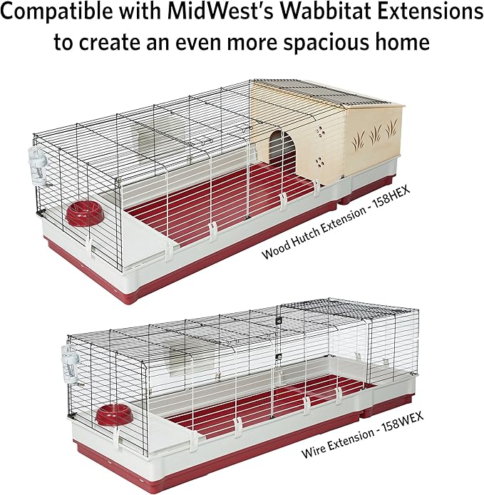 Midwest Homes for Pets Deluxe Rabbit & Guinea Pig Cage, X-Large, White & Red