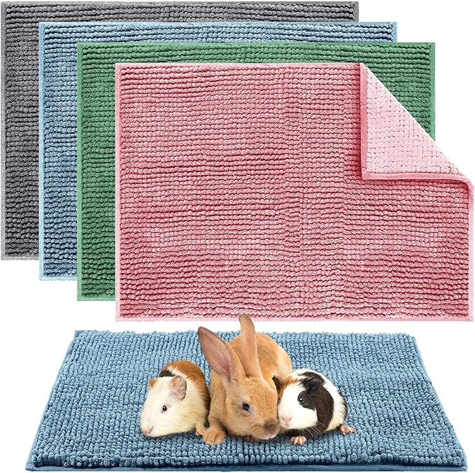 Amylove 4 Pcs Guinea Pig Cage Liner Washable Fleece Pee Pads Pet Dog Cat Bedding Training Mat for Small Animal Guinea Pig Puppy Bunny Hamster(16 x 24 Inch,Rectangular,Mixed Color)
