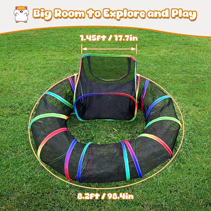 Guinea Pig Playpen with Tunnel, Rainbow Playpen with 98.4" Extended Tube & Open Side, Rabbit Playpen for Bunny, Hamster, Ferret, Chinchilla, Chickens & Small Animals to Play Indoor or Outdoor