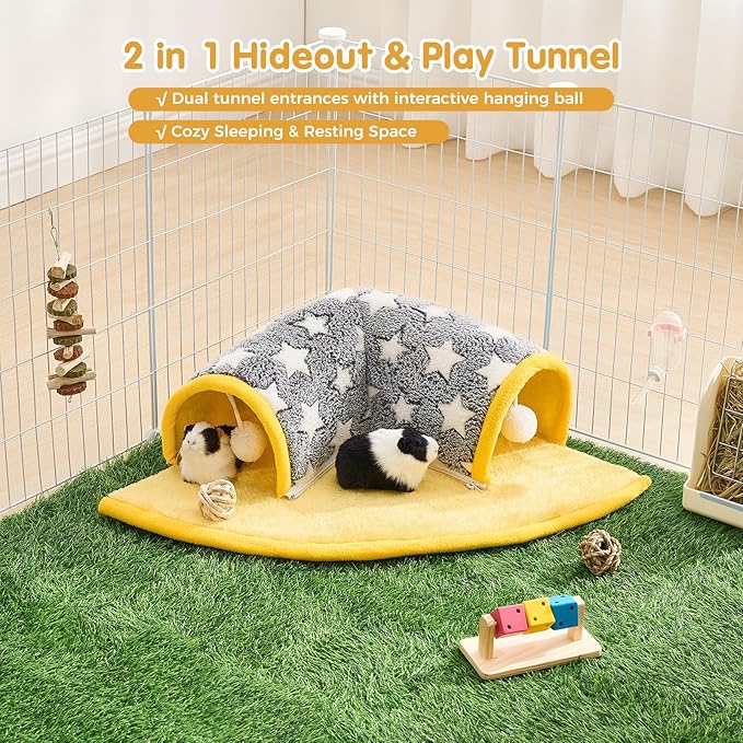 Avont Guinea Pig Hideout Tunnel Bed, Large Washable Hideaway House with Play Tunnel for Small Animals, Chinchillas Hamsters Chipmunks Dwarf Rabbits Rats -Star