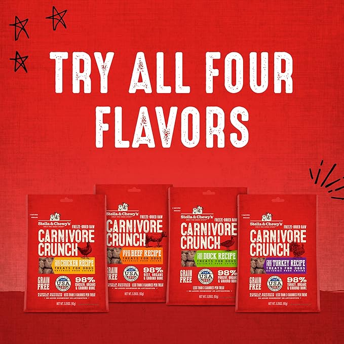 Stella & Chewy's Freeze-Dried Raw Dog Treats - Carnivore Crunch for Training - Natural Limited Ingredient, Grain-Free - Perfect for Picky Eaters - Chicken Recipe - 3.25 oz Bag