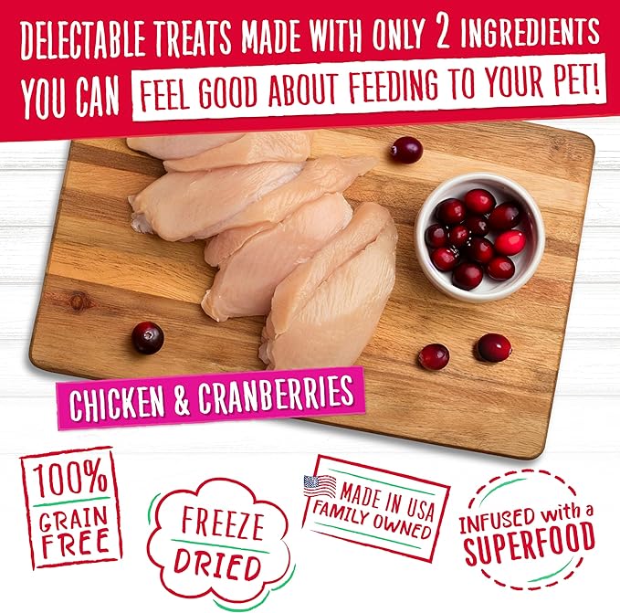 Charlee Bear Grain Free Meaty Bites Freeze Dried Dog Treats, Chicken and Cranberries, 2.25 Ounce Resealable Bag, Training Treats or Meal Topper Dogs, High Protein Dog Snacks, Made in USA