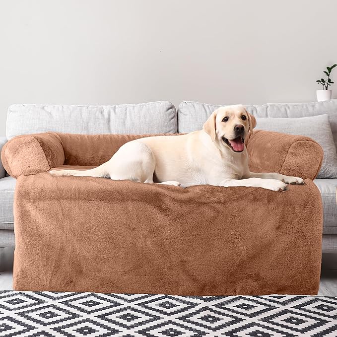PETMAKER Couch Cover for Dogs Washable - 36x36in Plush Dog Couch Cover Protector for Medium Pets - Washable Pet Furniture Protector with Foam Bolster and Non-Slip Bottom - Puppy Essentials (Beige)