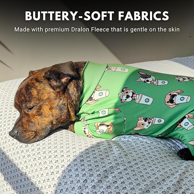 Spark Paws Dog Pajama, Dog Recovery Suit Male, Onesie, Ultra-Soft and 4-Way Stretch, for Small Medium and Large Breeds - Pup Cup - 4XL