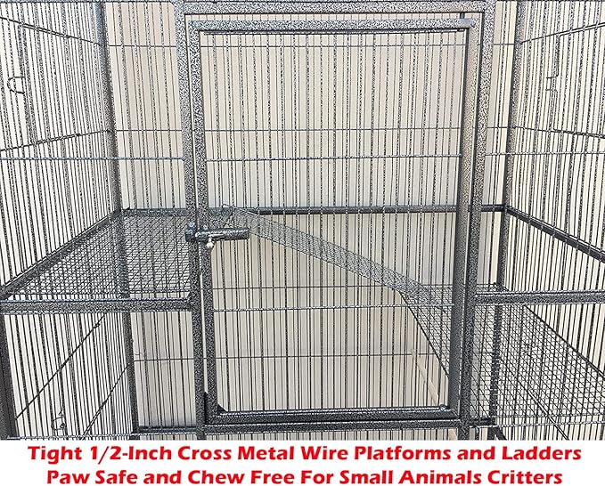 64" Extra Large Wrought Iron Chewproof 4-Levels Tight 1/2-inch Bar Spacing Ferret Squirrel Chinchilla Sugar Glider Rats Mice Cage with Detachable Rolling Stand