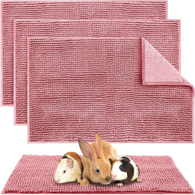 Amylove 4 Pcs Guinea Pig Cage Liner Washable Fleece Pee Pads Pet Dog Cat Bedding Training Mat for Small Animal Guinea Pig Puppy Bunny Hamster(16 x 24 Inch,Rectangular,Pink)