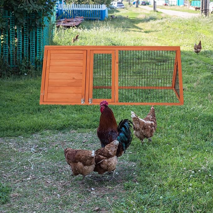 50" Outdoor Triangular Wooden Bunny Rabbit Hutch/Guinea Pig House with Run,Indoor Outdoor Bunny Cage Rabbit House, Guinea Pig Hutch, Pet House for Small Animals