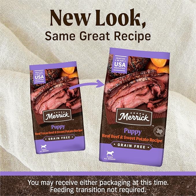 Merrick Premium Grain Free Dry Puppy Food, Wholesome and Natural Kibble with Real Texas Beef and Sweet Potato - 22.0 lb. Bag