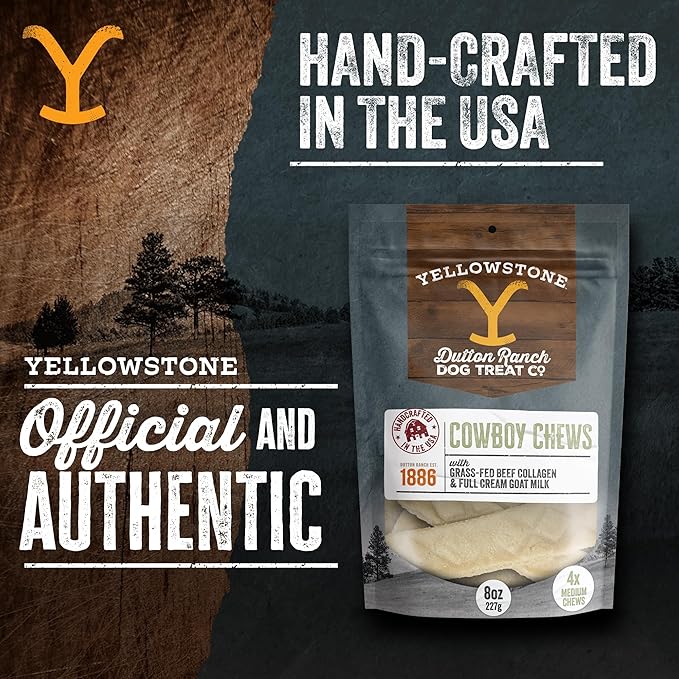 Yellowstone Limited Ingredient Dog Treats Beef Collagen Chews - Healthy Dog Treats Made in USA - Air Dried Beef Collagen Sticks for Dogs - Crunchy & Chewy Dog Treats - 8 oz, 4 Medium Beef Chews