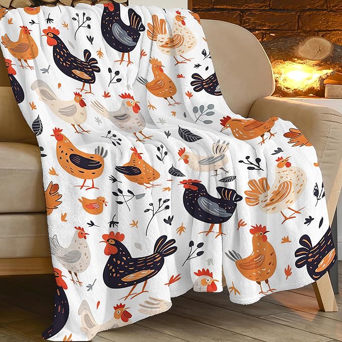 Chicken Blanket Rooster Chicken Throw Blanket Gifts for Kids Girls Boys Adults Women Man Super Soft Cozy Plush Fluffy Fuzzy Fleece Blanket Decor 40''X50''
