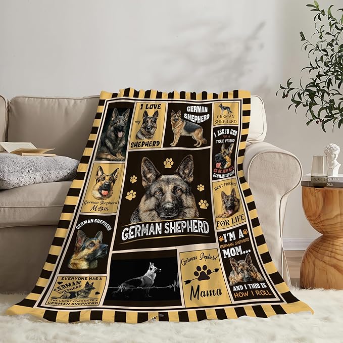 German Shepherd Throw Blanket German Shepherd Puppy Stuff Gifts for Dog Lover Kids Girls Boys Adults Women Men Soft Cozy Warm Plush Fluffy Fuzzy Fleece Blanket Decor 60''X80''