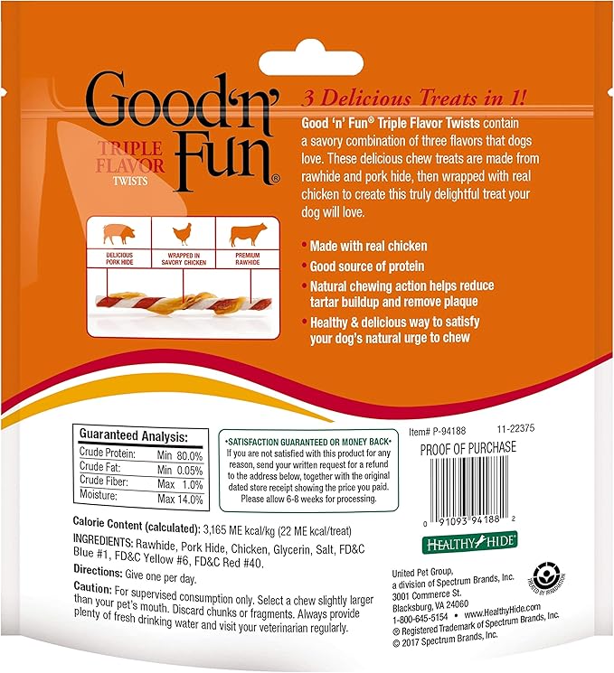 Good 'N' Fun Triple Flavor Twist Rawhide Treats For Dogs, 70 count (12 pack)
