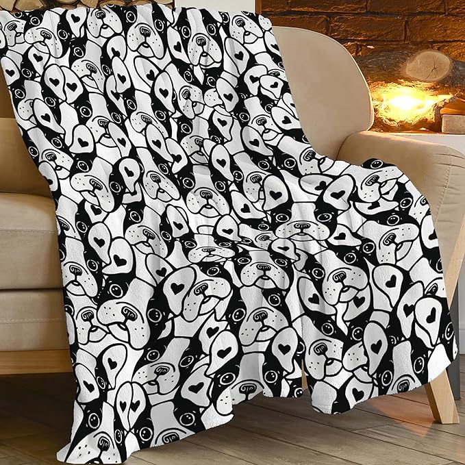 Boston Terrier Throw Blanket French Bulldog Frenchie Puppy Stuff Gifts for Dog Lover Kids Girls Boys Adults Women Men Soft Cozy Warm Plush Fluffy Fuzzy Fleece Blanket Decor 50''X60''