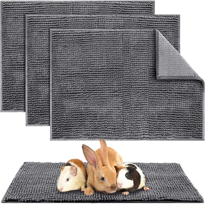 Amylove 4 Pcs Guinea Pig Cage Liner Washable Fleece Pee Pads Pet Dog Cat Bedding Training Mat for Small Animal Guinea Pig Puppy Bunny Hamster(16 x 24 Inch,Rectangular,Dark Gray)