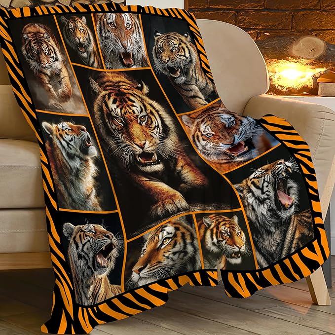 Tiger Throw Blanket Tiger Stuff Gifts for Kids Girls Boys Adults Women Men Soft Cozy Warm Plush Fluffy Fuzzy Fleece Blanket Decor 50''X60''