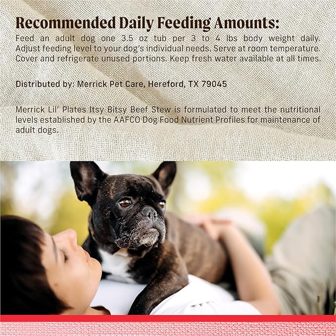 Merrick Lil’ Plates Grain-Free Wet Dog Food for Small Dogs Itsy Bitsy Beef Stew Recipe with Real Beef, 3.5 oz. Tub