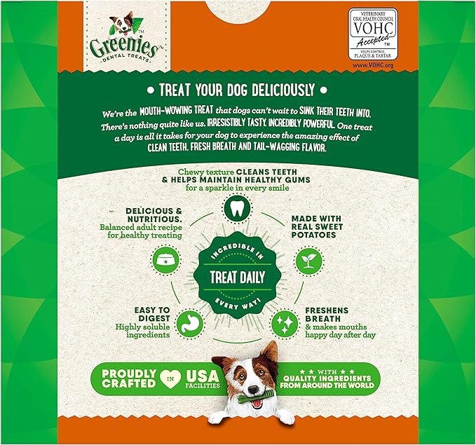 Greenies Veterinarian-Recommended Natural Dental Dog Treats, Dental Chews for Dogs, Regular Size, Sweet Potato Flavor, 36 oz. Pack, 36 Count