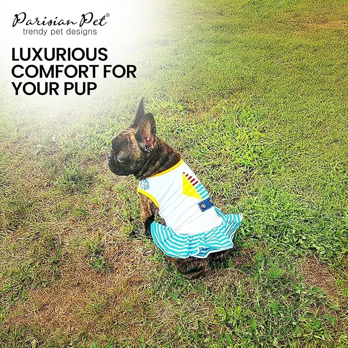 Parisian Pet Boat Dog Dress - Summer Clothes for Large Dogs - Tropical Pet Dress - Sailor Dog Outfit - Lightweight Puppy Clothes - Designer Dresses for Dogs - Sleeveless Dog Apparel
