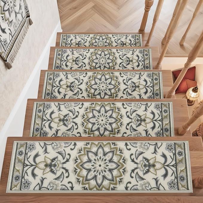 COSY HOMEER Stair Treads for Wooden Steps Washable Non Slip Stair Treads 8" X 30" Soft Stair Carpet Treads Reusable Indoor Stair Runner Rug for Kids, Elders and Pets 4pcs