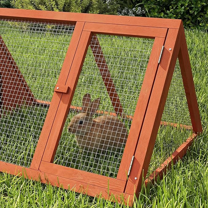 PawHut Rabbit Hutch Outdoor, Wooden Chicken Coop with Run, Outdoor Small Animal Cage for Rabbit, Small Duck and Chicken, for Garden, Backyard, Farms, 45" x 20.5" x 18", Orange